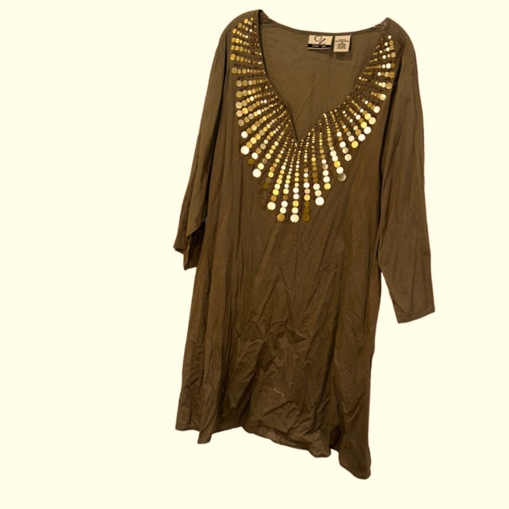 CZ coffee mocha gold tone embellished cotton bathing suit swim cover up …